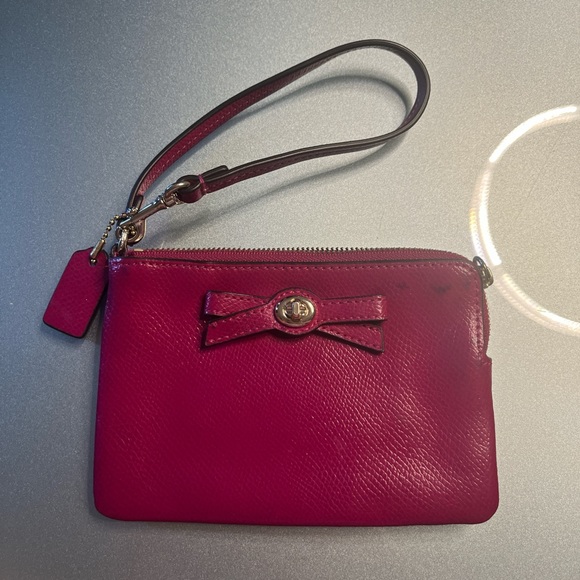 Coach Fuchsia Leather Wristlet with Bow Accent - Picture 2 of 4